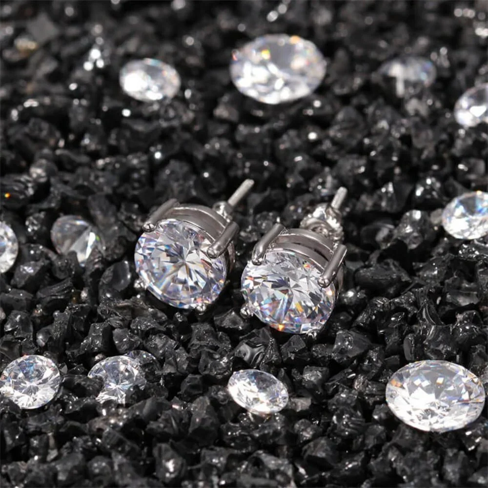 8MM Round Zircon Diamond 925 Silver Ear Stud